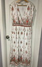 Lapojee 3X Boho Floral Maxi Dress Empire Waist V Neck Lined Pockets Lightweight
