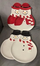 Williams Sonoma Snowman Plates set of 4 Winter Holiday