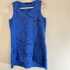 H By Halston Womens Tank Tunic Top Sleeveless Shirt Medium Blue Geometric Print