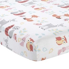 Lambs  Ivy Little Woodland Animals Fitted Crib Sheet, White