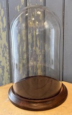 Vintage Clear Glass Display Dome w/ Wood Base 11  Tall