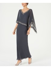 JKARA Womens Gray Beaded V Neck Maxi Evening Shift Dress 8