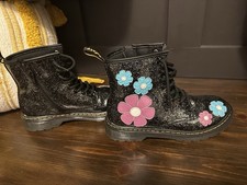 Dr. Martens 1460 Black Glitter Patent Leather Boots. Size: Kids 4 NWOT