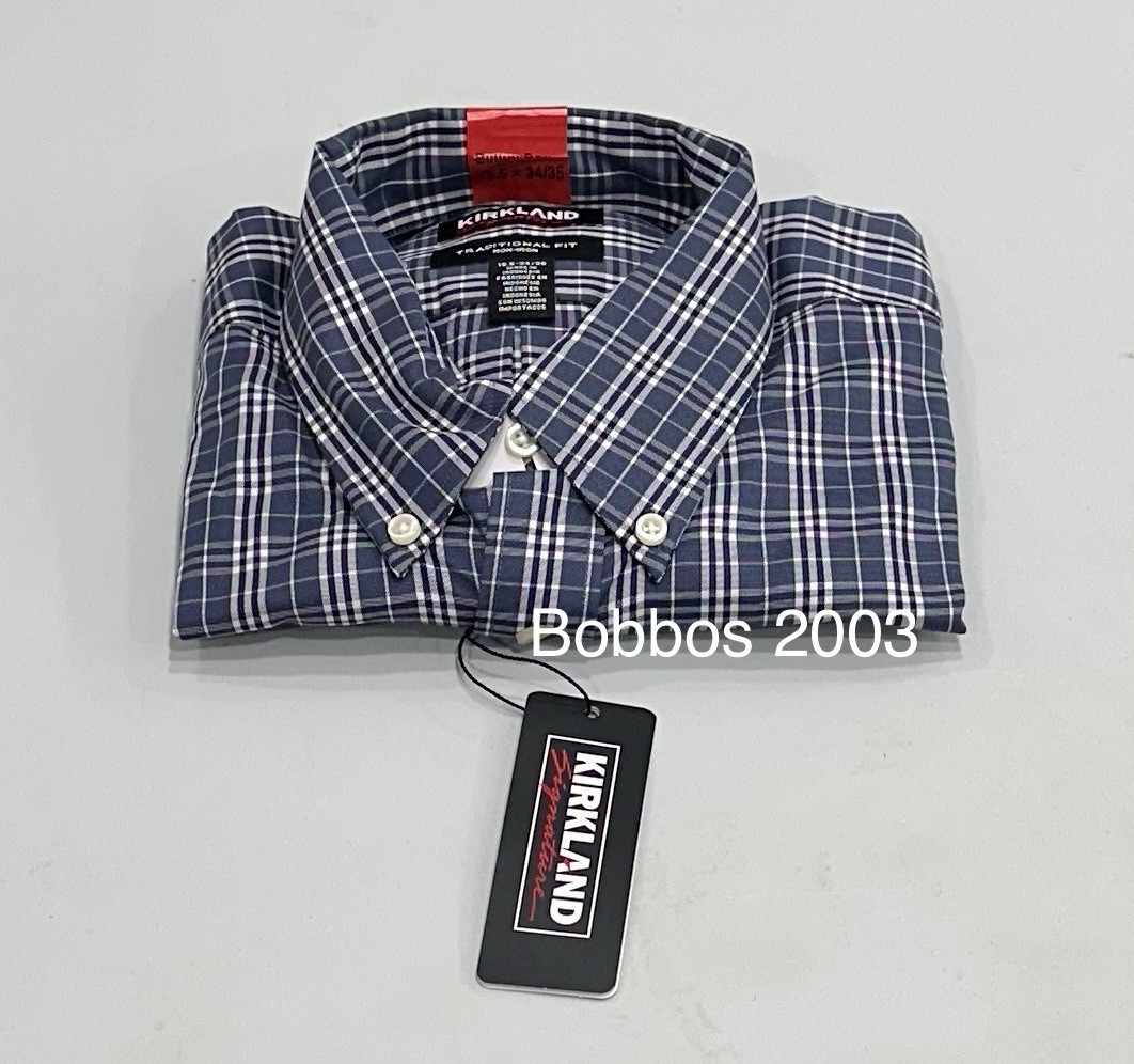 Kirkland Signature Men's Traditional Fit Non-Iron Dress Shirt, Navy, 15.5-34/35