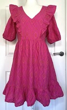 Next Women's Pink Embroidered Broderie Midi Dress Ruffle Size UK 12