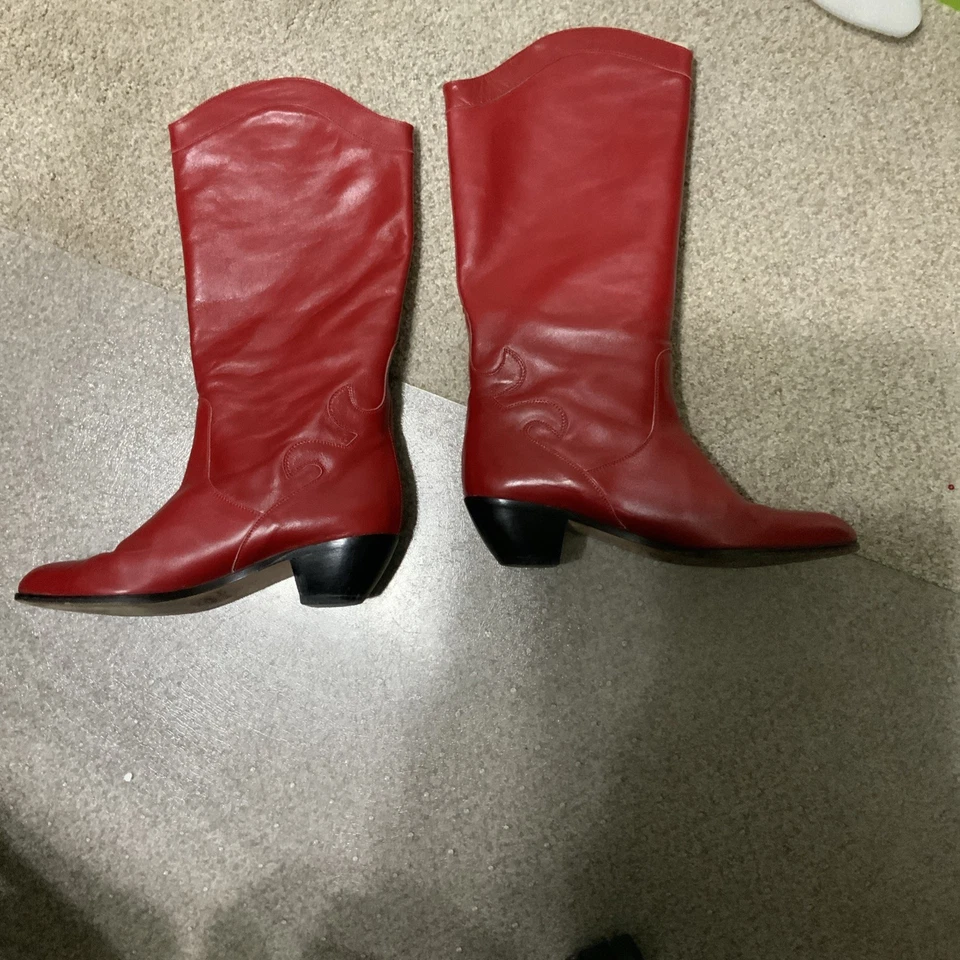 Vintage Sesto Meucci Classic Red Soft Leather Boots Sz 9 Pull On - Image 2 of 4