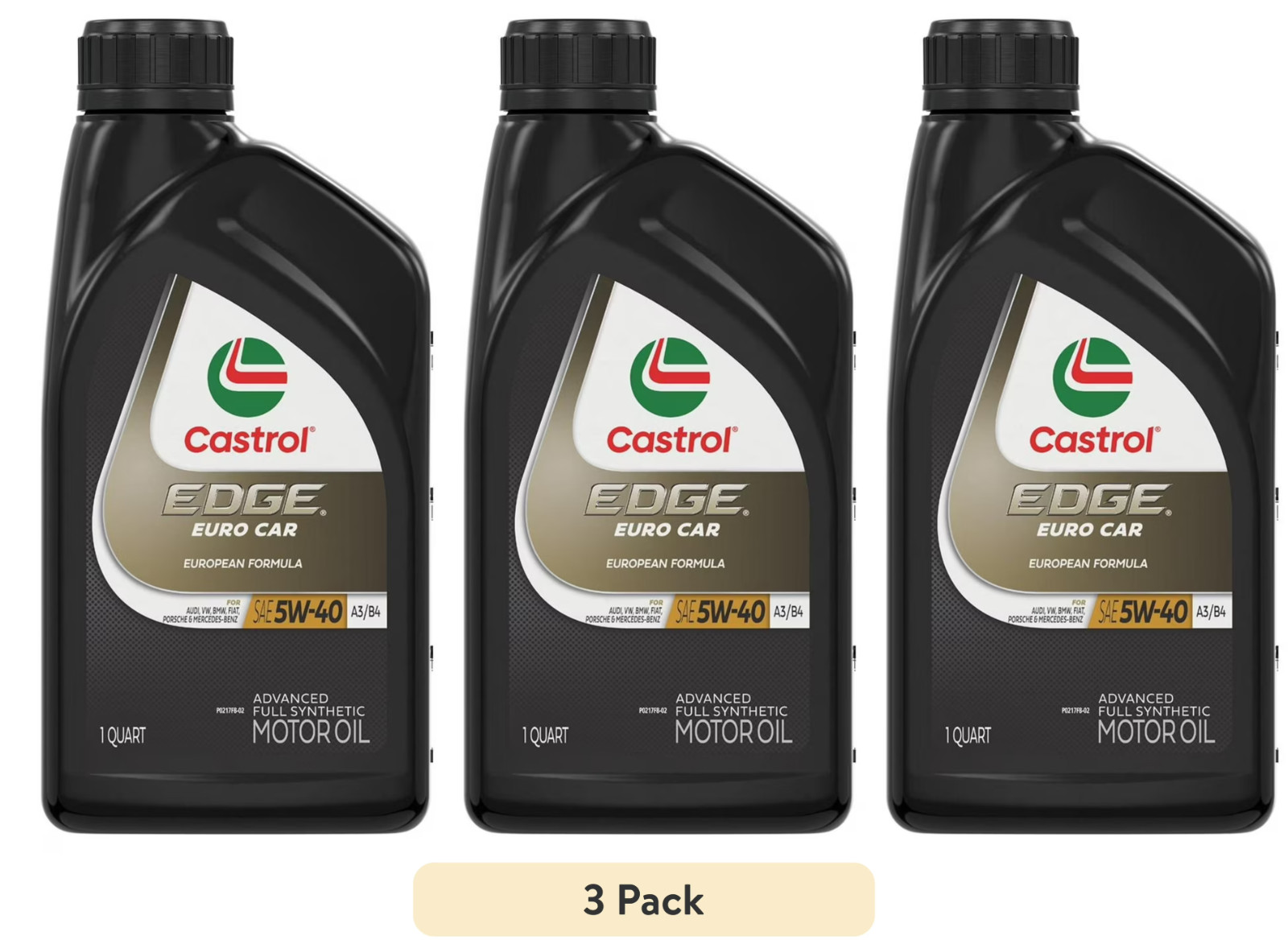 (3 pack)Castrol EDGE Euro 5W-40 A3/B4 Advanced Full Synthetic Motor Oil,1 Quarts