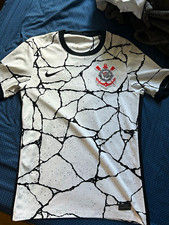 Nike Corinthians White/Black Crackle Print Short Sleeve Soccer Jersey s Poly