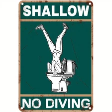 Tin Metal Sign Bathroom Pool Shallow No Diving Warning Decor 8x12