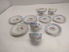 Vintage 10pc Of A MINIATURE TEA SET  Porcelain  Floral Scene  -Japan In Red 