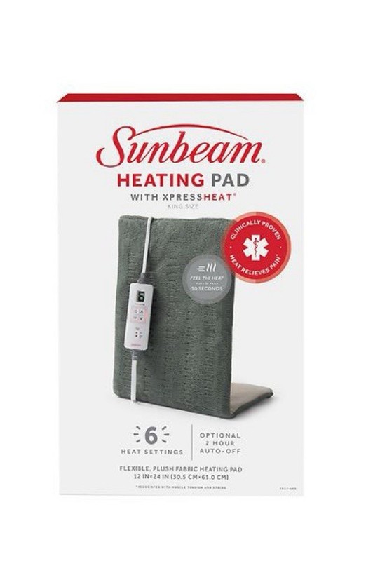 Sunbeam XpressHeat Electric Heating Pad Gray w/ Remote, Auto Shut-Off