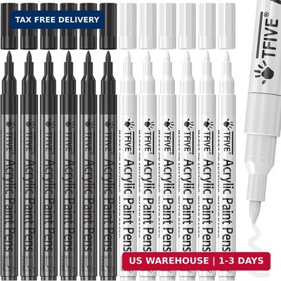 TFIVE 6 White & 6 Black Acrylic Paint Pens, Extra Fine Paint Markers - 0.7mm Ext