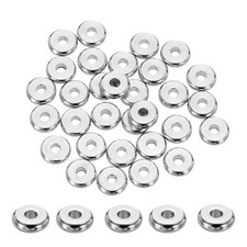 50 Pcs Stainless Steel Spacer Beads, 7mm Flat Round Metal Heishi Bead, Silver