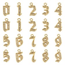 20Pcs Cubic Zirconia Alloy Charms 0-9 Number Pendants 18K Gold Plated Number ...