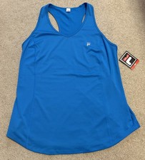 FILA Blue Activewear Logo V-Neck Racerback Tank Top, Size Large, NWT