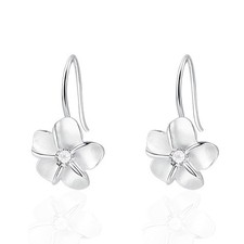 Dainty CZ Flower Dangle Hook Earrings for Women Silver Plated Crystal Flowers Ch