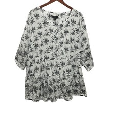 Ellos Women Tunic Top 1X Floral Romantic Boho Cotton Peasant Farmhouse Feminine