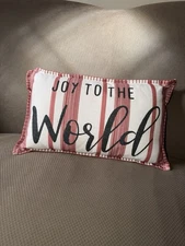 Joy to the World Christmas / Holiday Throw Pillow. Candy Cane Stripe. Lumbar