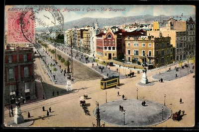 AK Barcelona, Calle de Argüelles o Gran - Via Diagonal, Strassenbahn 1912 