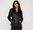 Ted Baker 100% Leather Shearling Jacket Black Floral Lined Womens Next Size 2