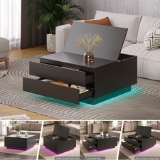 Square LED Coffee Table With Lift Top and Storage Drawers Living Room Furniture