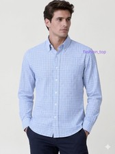 Denim & Flower Men's Slim Non-Iron Easy Care Blue Check Dress Shirt L 16 32/33