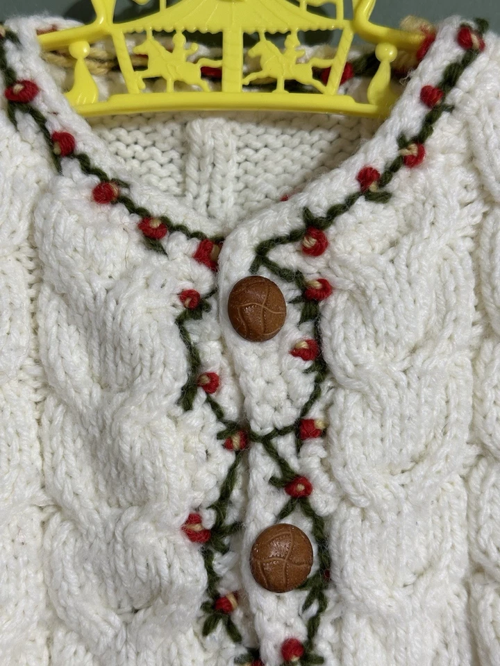 Cárdigan hecho a mano para niños pequeños,  Suéter con hojas de flores bordadas talla 4T Foto 2 de 4