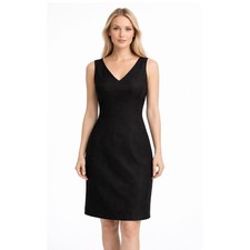 Talbots Dress Vintage Black Linen Lined Fit Flare Sleeveless V Neck Women's 10
