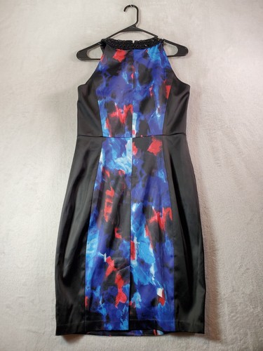 Jax Sheath Dress Womens Size 8 Black Tie Dye Sleeveless Halter Neck Back Zip EUC - Picture 2 of 10