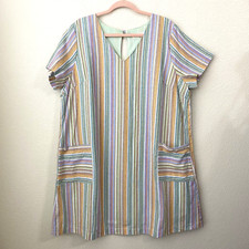 Impressions Dress Womens Size 2X Linen Blend Vneck Colorful D3281