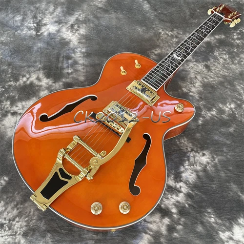 G5420T Classic Hollow Body Electric Guitar Gloss Orange Single-Cut Gold Hardware