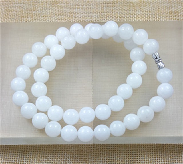 10PCS 10MM 100% Natural WHITE jade beads necklace 18" | eBay