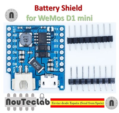 Battery Shield for WeMos D1 mini single lithium battery charging & boost
