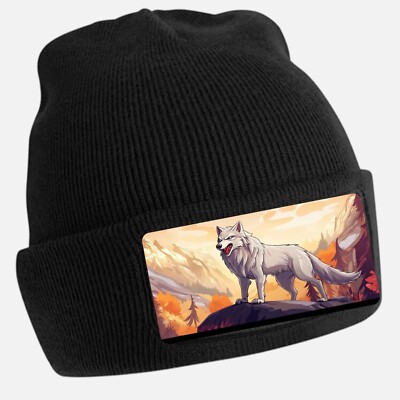Black Otter Hat with Cool Angry Wolf Motif - Unisex Cap, Cotton