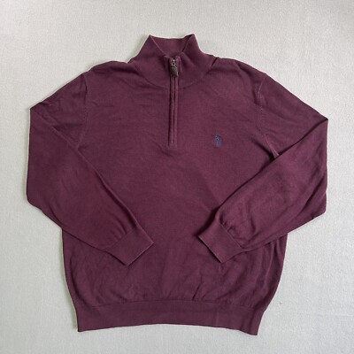 us polo assn Quarter Zip Sweater Men's Size Large Burgundy Red Navy Logo