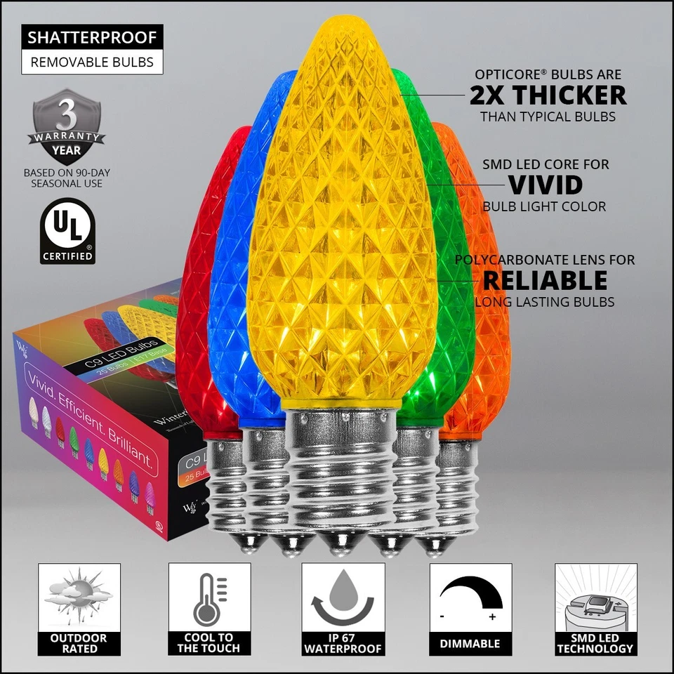 C9 LED Christmas Lights Shatterproof Replacement Bulbs, OptiCore 25 pk - Image 4 of 4