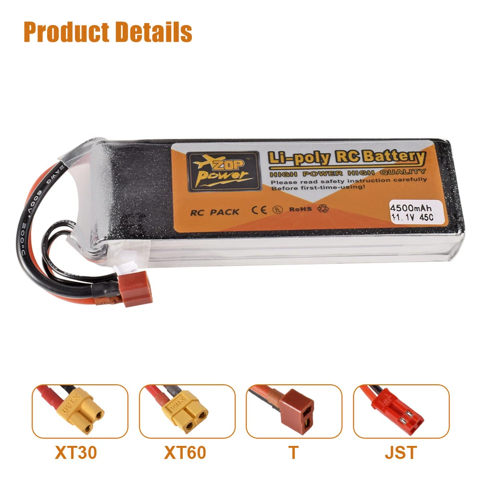 Zop Power 3S 11.1V 650~6000mAh XT30 XT60 T Stecker JST für RC Auto Boot Drohne - Bild 4 von 4