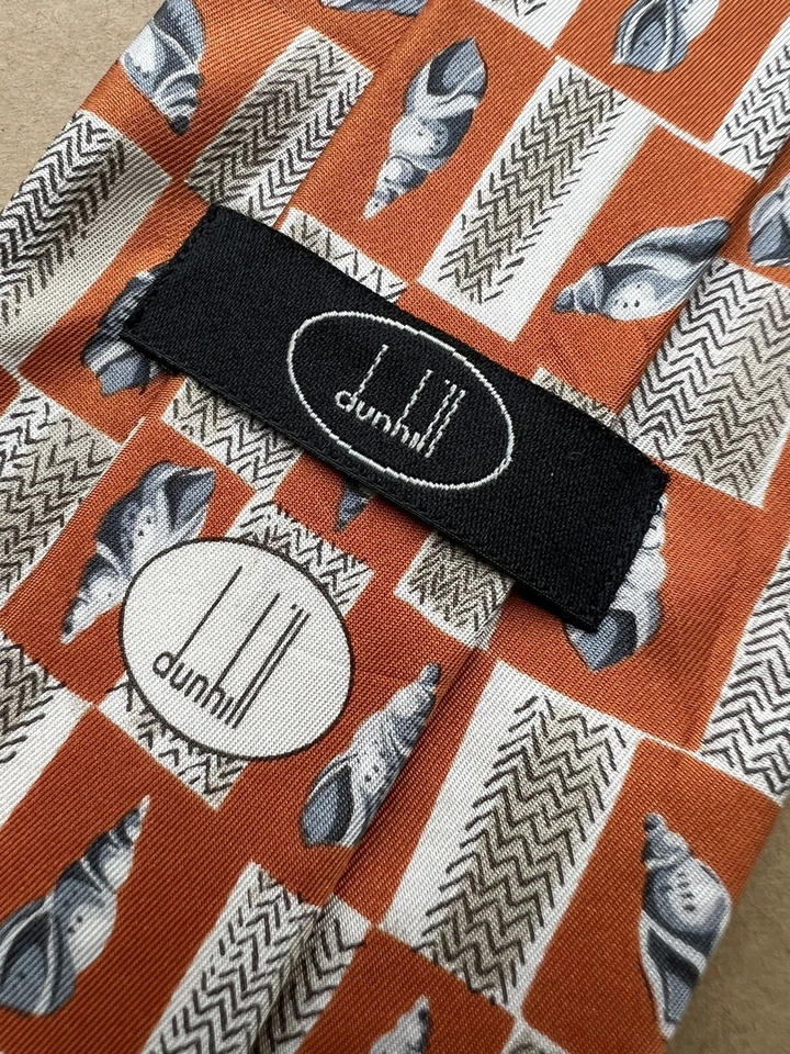 Подлинный галстук DUNHILL Plaids Snail Sea Animal Design коричневый 100% шелк - Изображение 2 из 4
