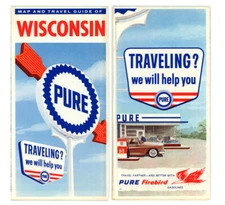 Vintage 1962 Wisconsin Road Map from Pure Oil Co.