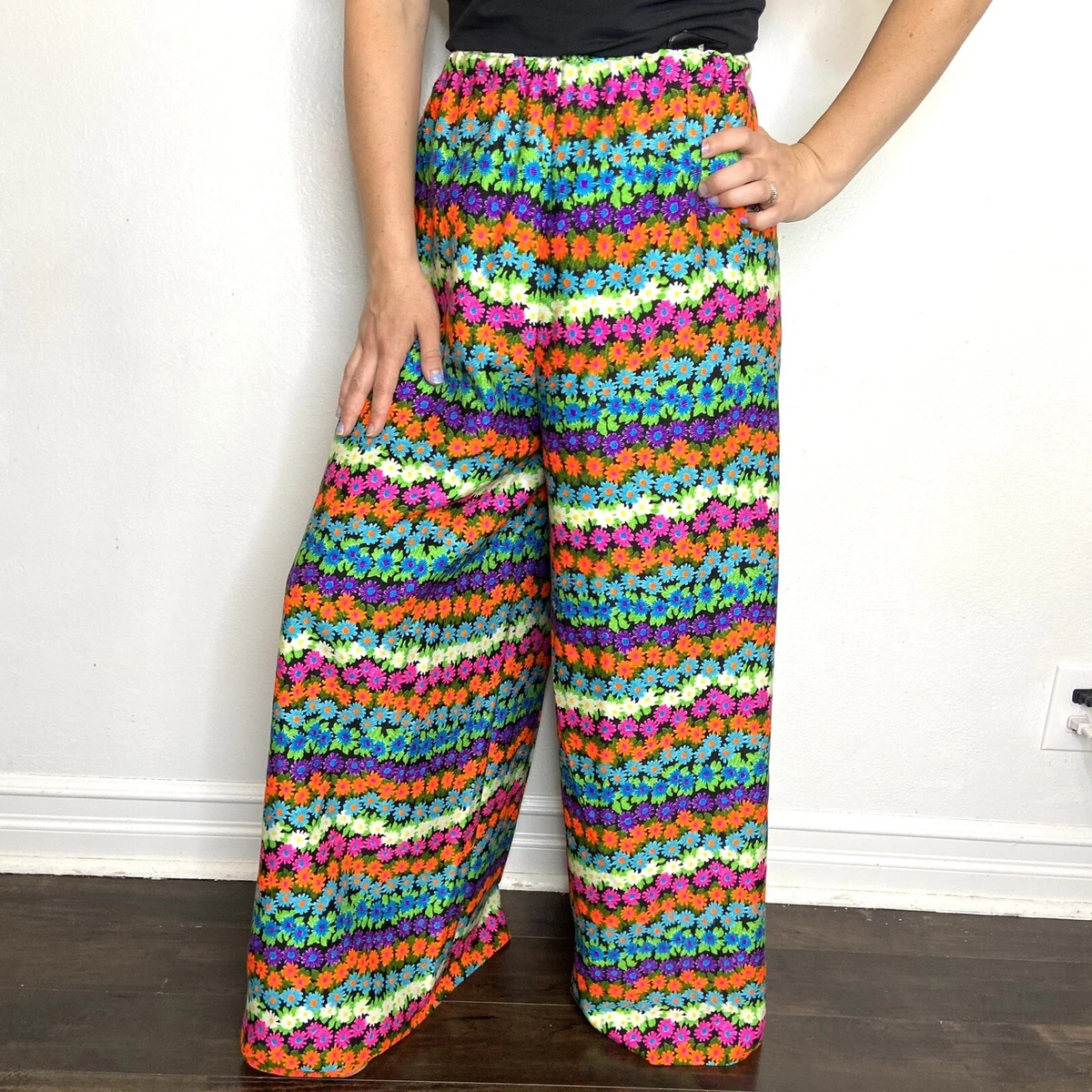 Vintage Women’s 70s Wrap Pants Palazzo Floral Print Wrap Around Pants  Colorful