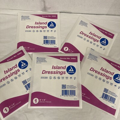 Dynarex # 3494 Island Dressing Sterile 6x6 Inch, Lot of 5, Exp 01/27