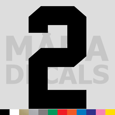 Number Two 2 Vinyl Die Cut Decal Sticker - Jersey Sport Athlete Varsity