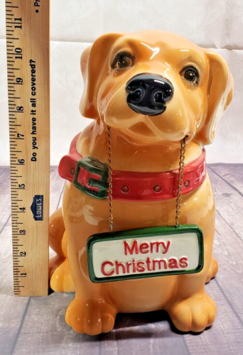 Dog Ceramic Cookie Treat Jar Yellow Lab Food Welcome Sign Christmas Cannister - Picture 1 of 15