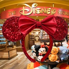 Disney Parks Minnie Ears Mickey Mouse Redd Pirate Red Sequin Bow Headband
