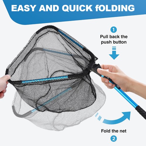 Foldable Pole Fishing Net Landing Mesh Fish Catch Folding Handle Lightweight New - Picture 6 of 14