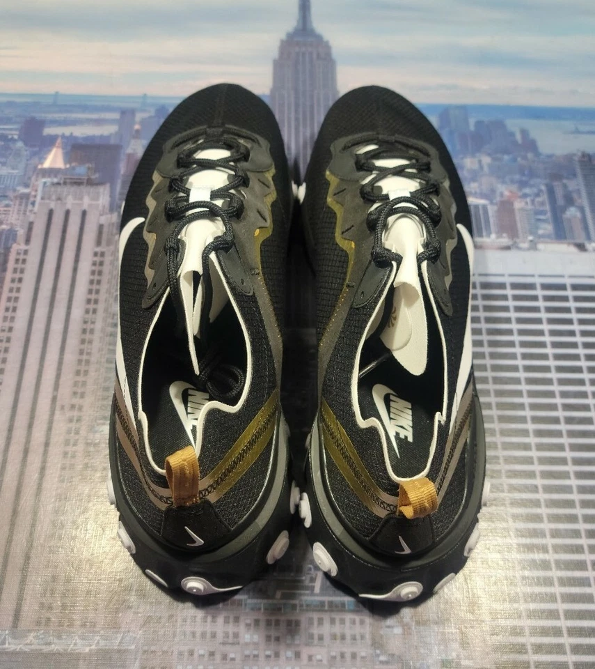 Nike React Element 55 SE Black/White-Metallic Gold Mens Size 14 CT1590 001 New - Image 4 of 4