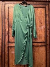 Paris Atelier & Other Stories Evening Green V neck Satin Wrap Midi Dress UK10/S