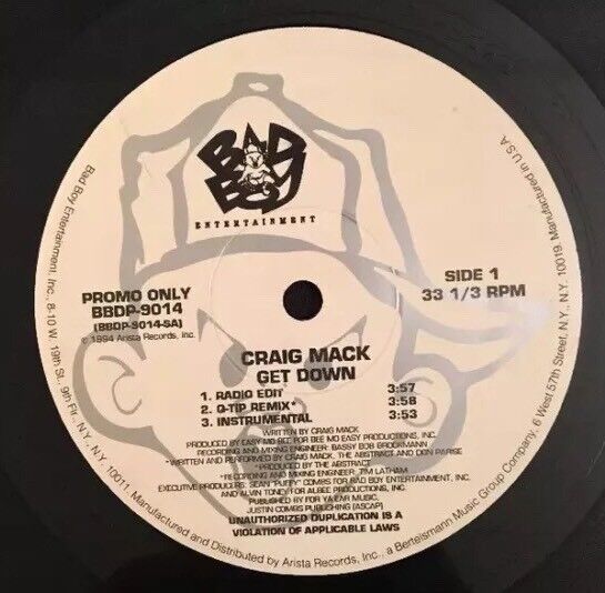CRAIG MACK - "GET DOWN" - 12" PROMO, BAD BOY RECORDS # BBDP-9014