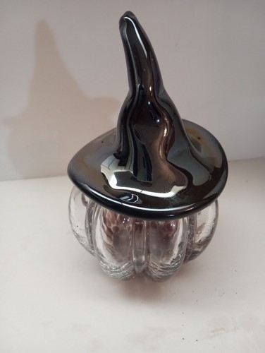 Artisan Glass Hand Blown Purple W/Clear Pumpkin & Witches Hat Stem, NWOB - Picture 3 of 5
