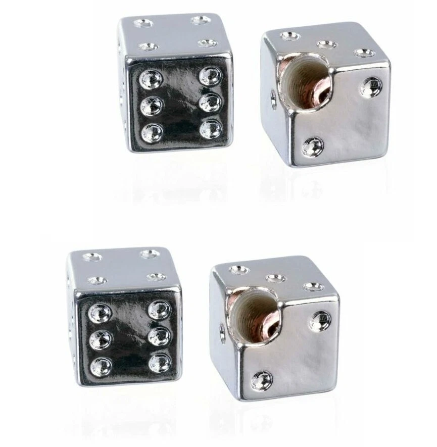 4x Chrome Silver Plastic Dice Bike Dust Caps Schrader Car Type